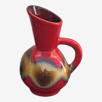 Jug, carafe jug in red and beige glazed ceramic design and vintage