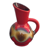 Cruche, pichet carafe en céramique émaillée rouge et beige design et vintage