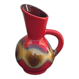 Jug, carafe jug in red and beige glazed ceramic design and vintage