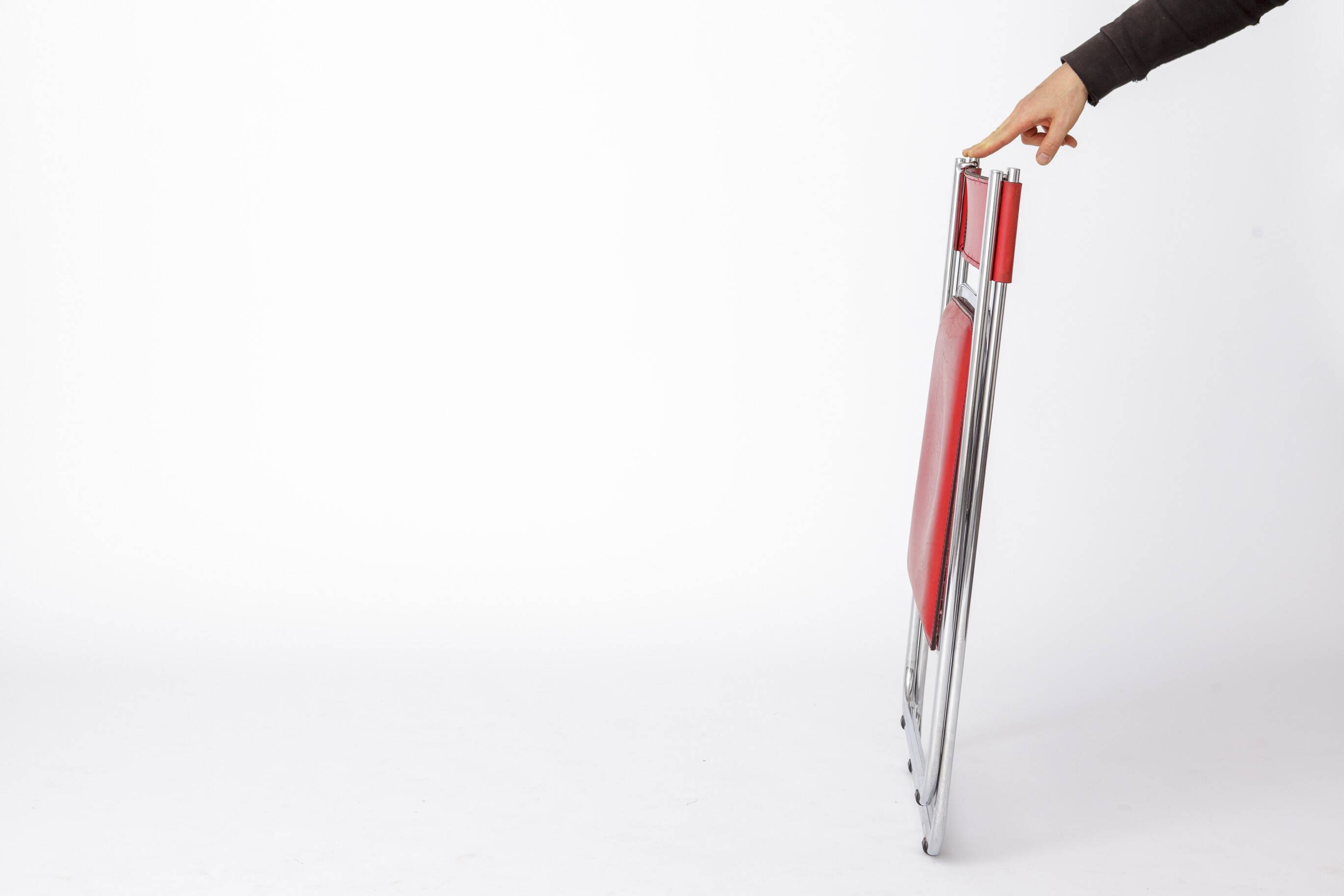 Tamara Folding Chair by Arrben Italy 1970s | Chrome Frame & Red Leather |