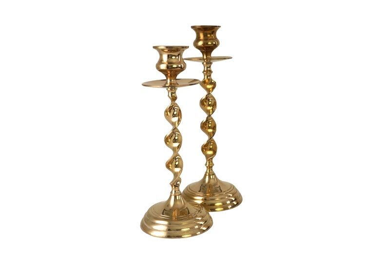 Pair of mid-century twisted metal candle holders