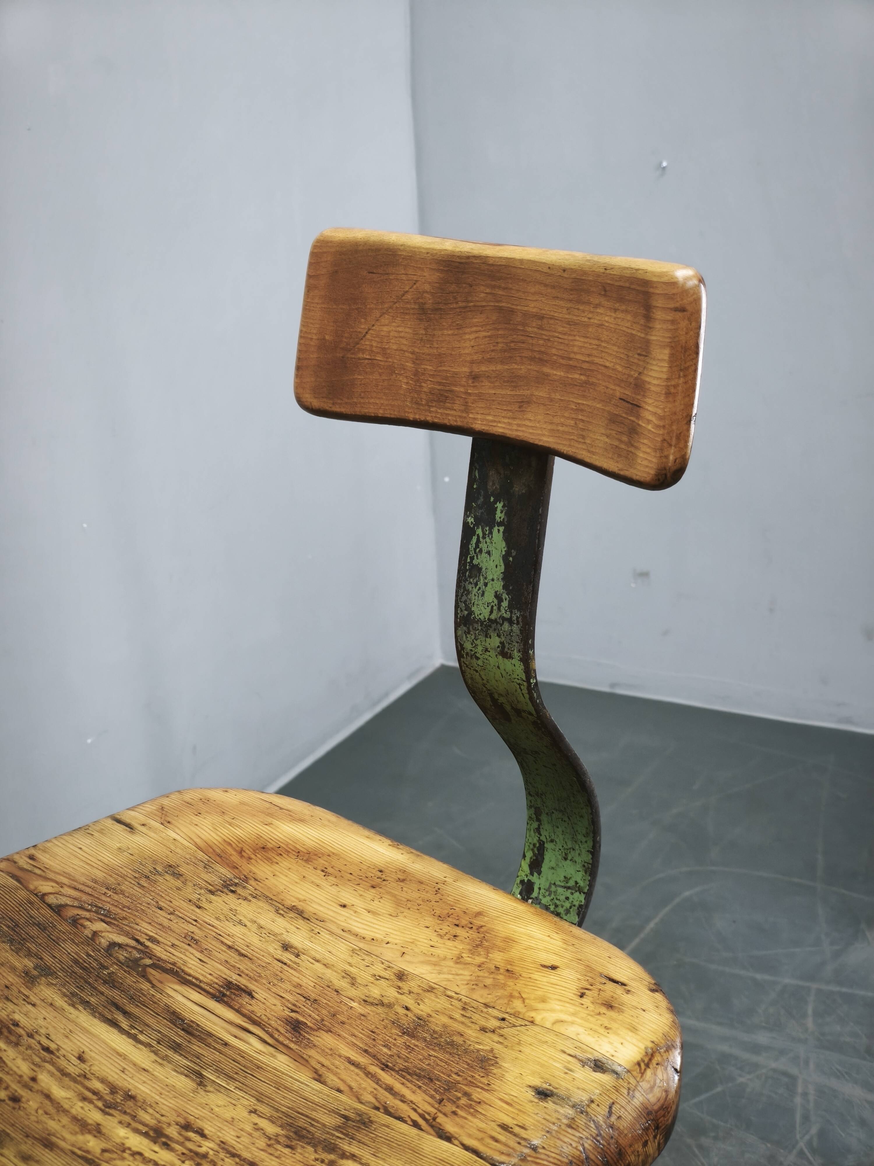 1940s Czechoslovak Industrial Height Adjustable Swivel Workshop Chair