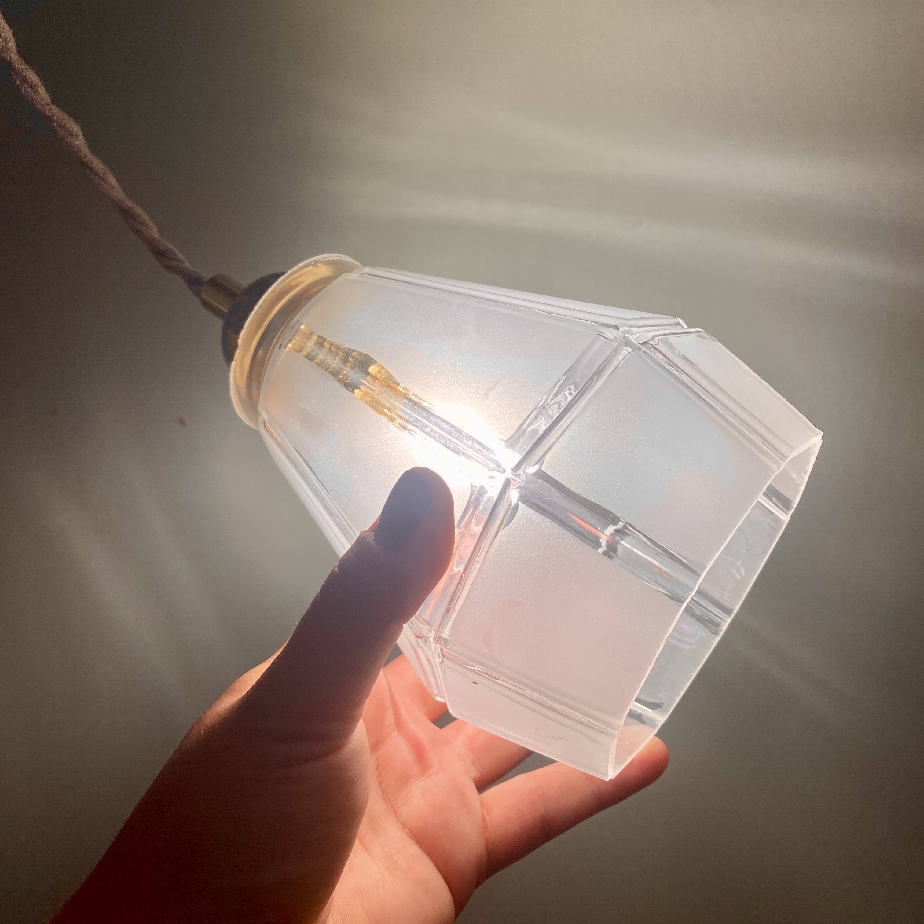 Vintage art deco frosted glass tulip pendant light