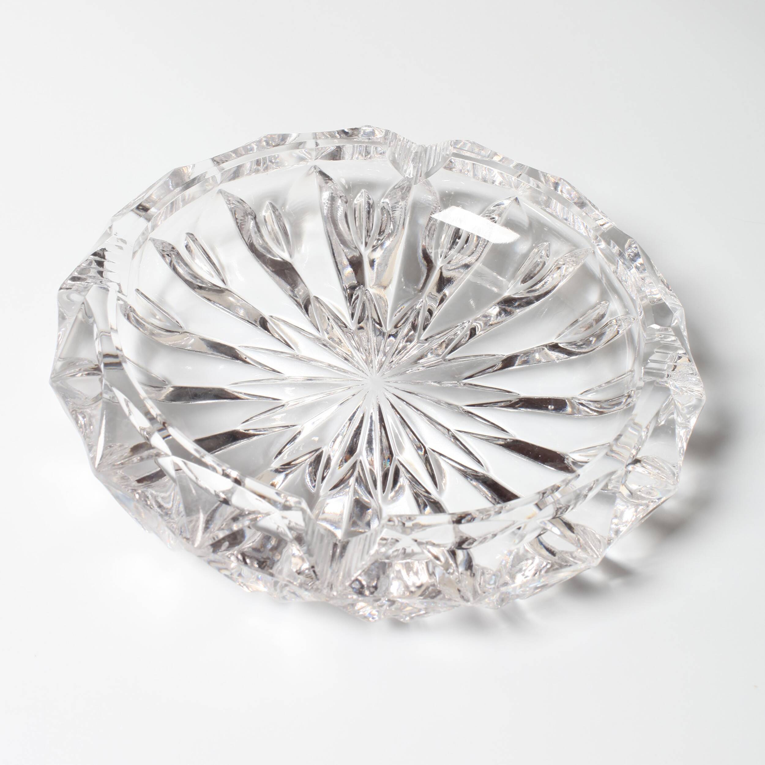 Vintage Heavy Cut Glass Ashtray, Large Round Mid-Century Accessory