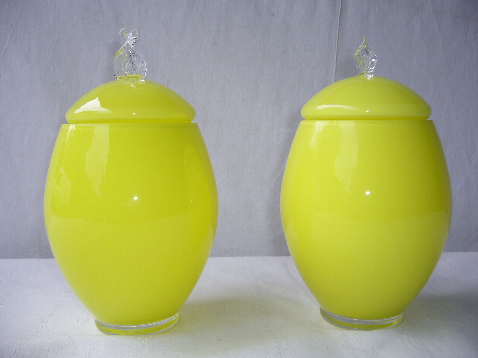 vintage yellow opaline covered jars