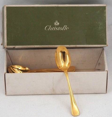 Christofle América gold-plated, 12 moka spoons, coffee, 10 cm, excellent condition.