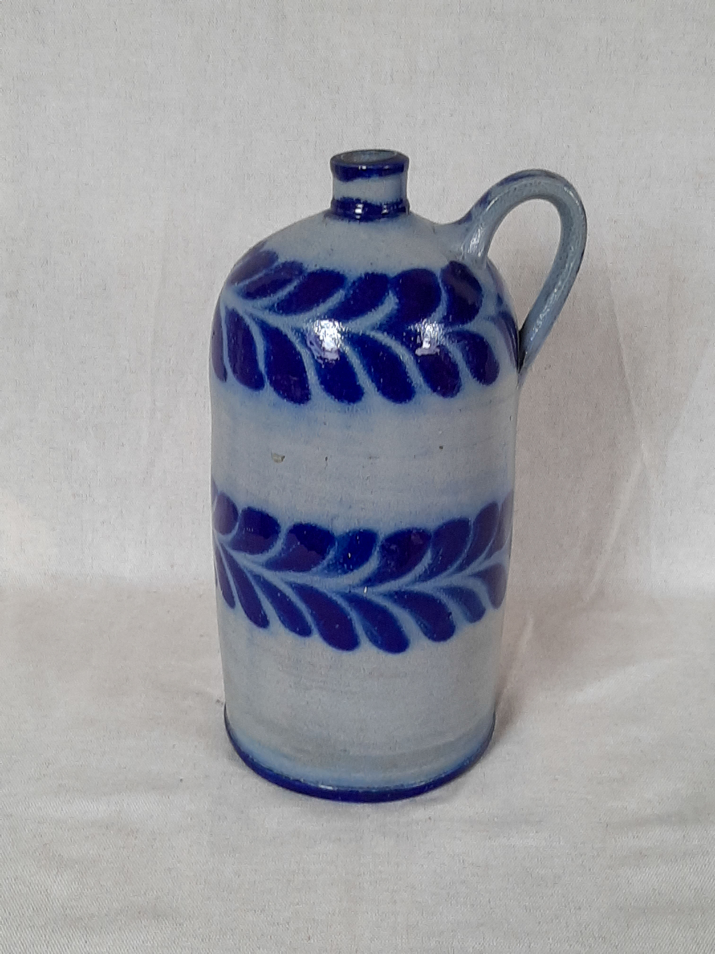 Blue stoneware bottle from Alsace, Schmitter pottery, Betschdorf.