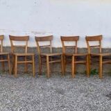 Set of 8 old light wood bistro chairs years 1957 stamps