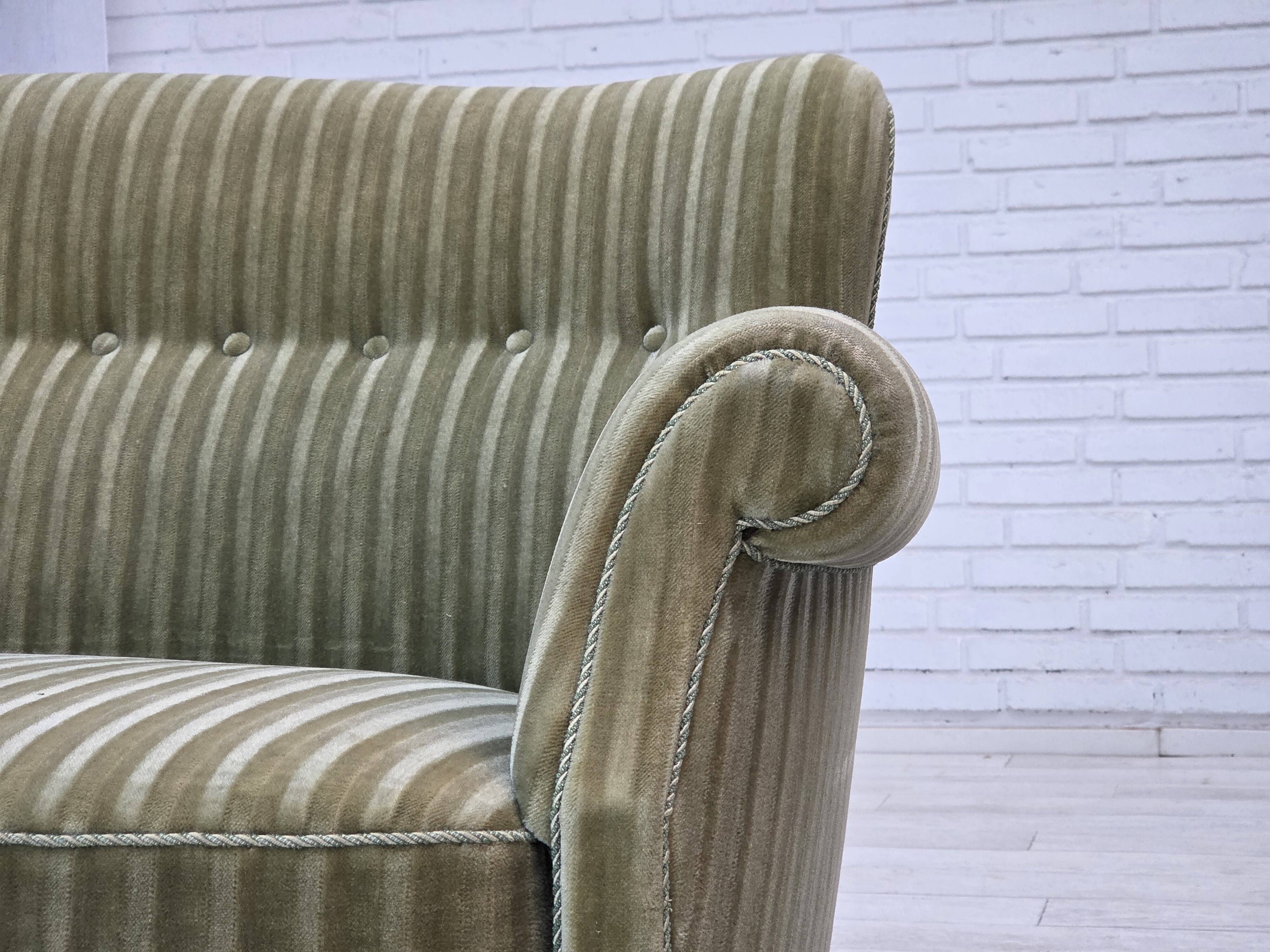 1960s, Danish 2-seater sofa, original furniture velour, beech wood.