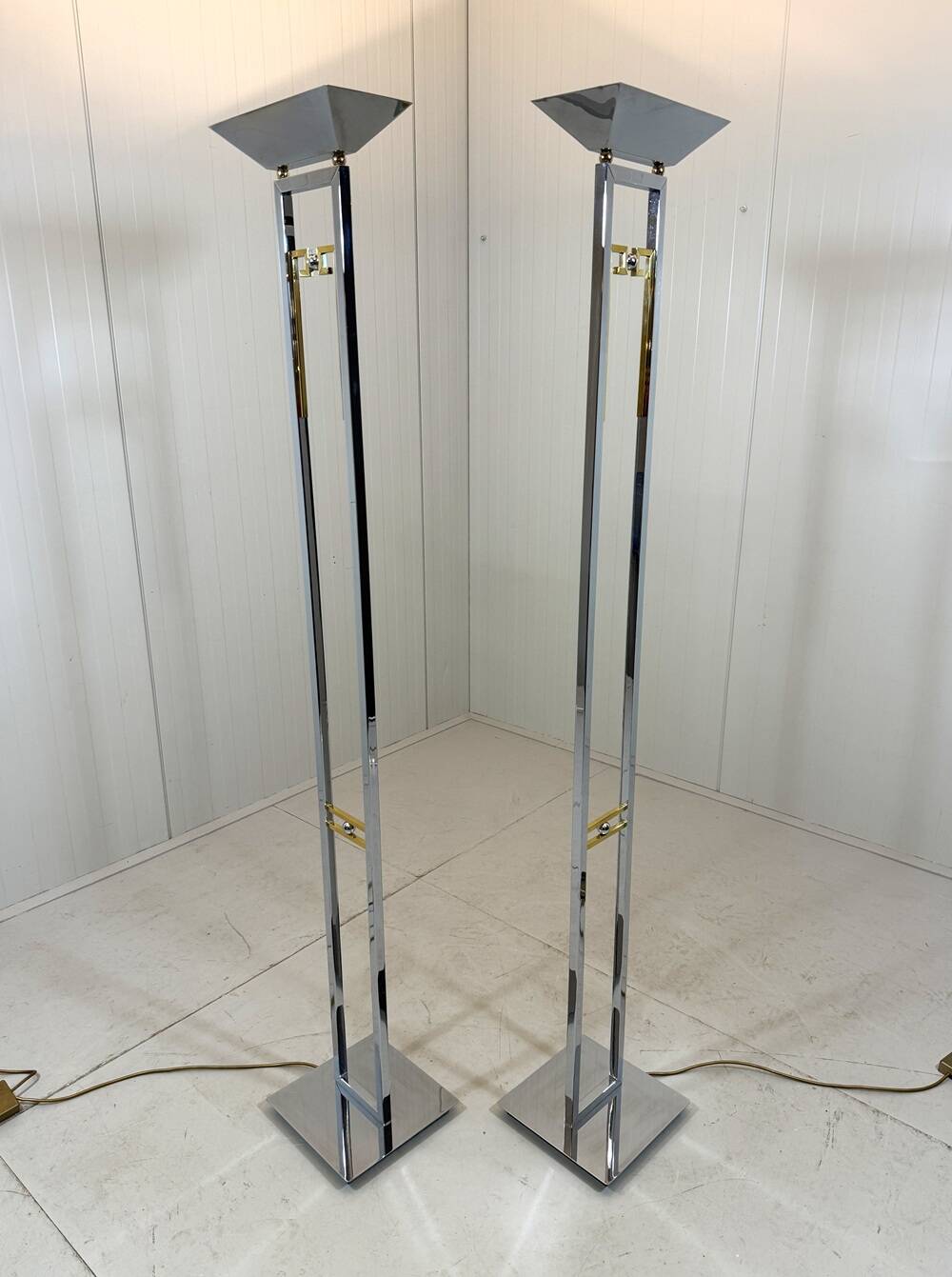 Arte Lumen floor lamps chrome & brass 1970’s, set of 2