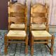 4 chaises à manger bois massif et paille 1960