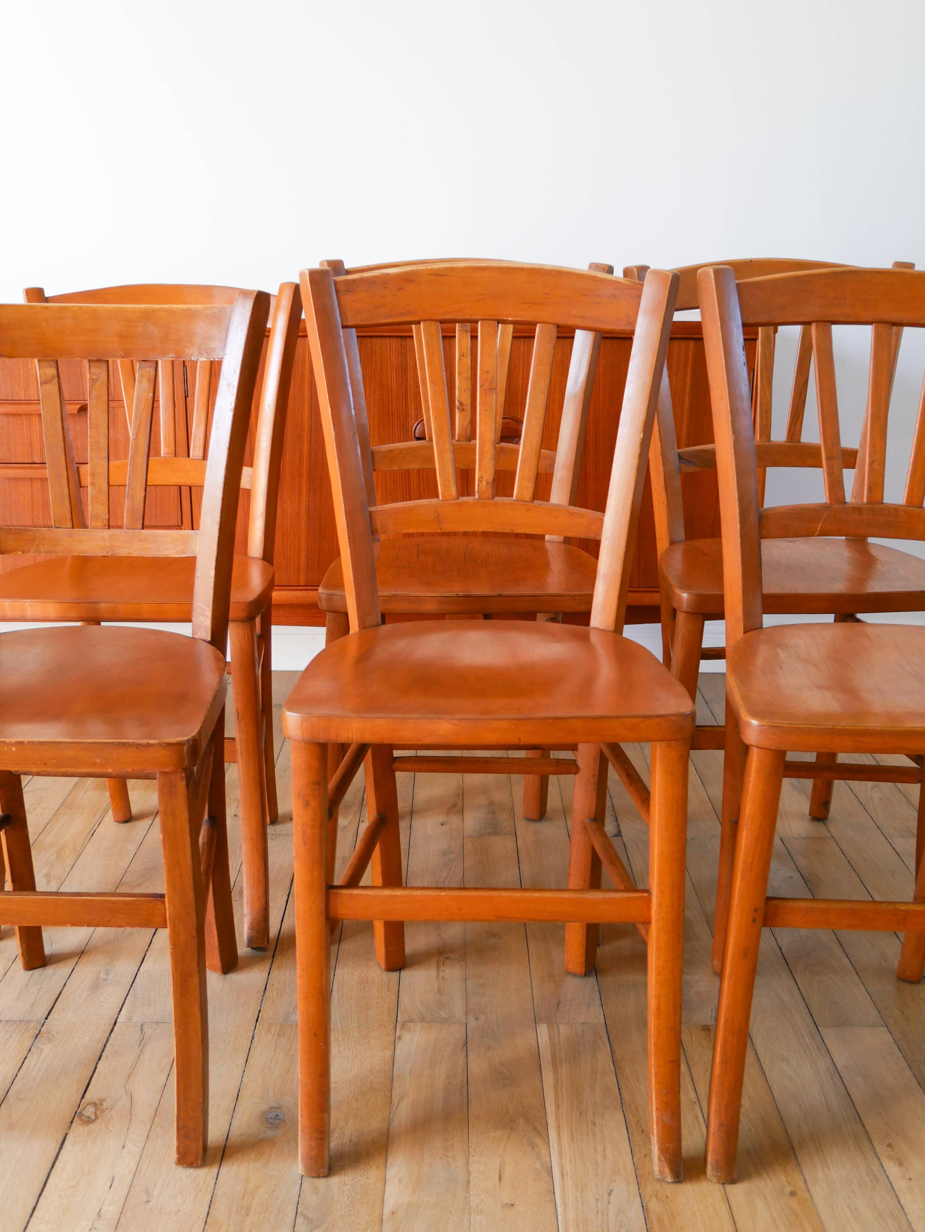 Set of 6 Luterma wooden bistro chairs 1950