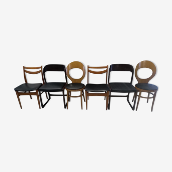 Lot of 6 mismatched vintage chairs Baumann Scandinavian