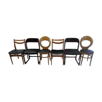 Lot of 6 mismatched vintage chairs Baumann Scandinavian