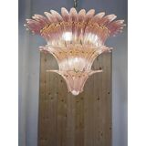Luxury Pair of Pink “Palmette” Murano Glass Chandeliers in Mid-Century