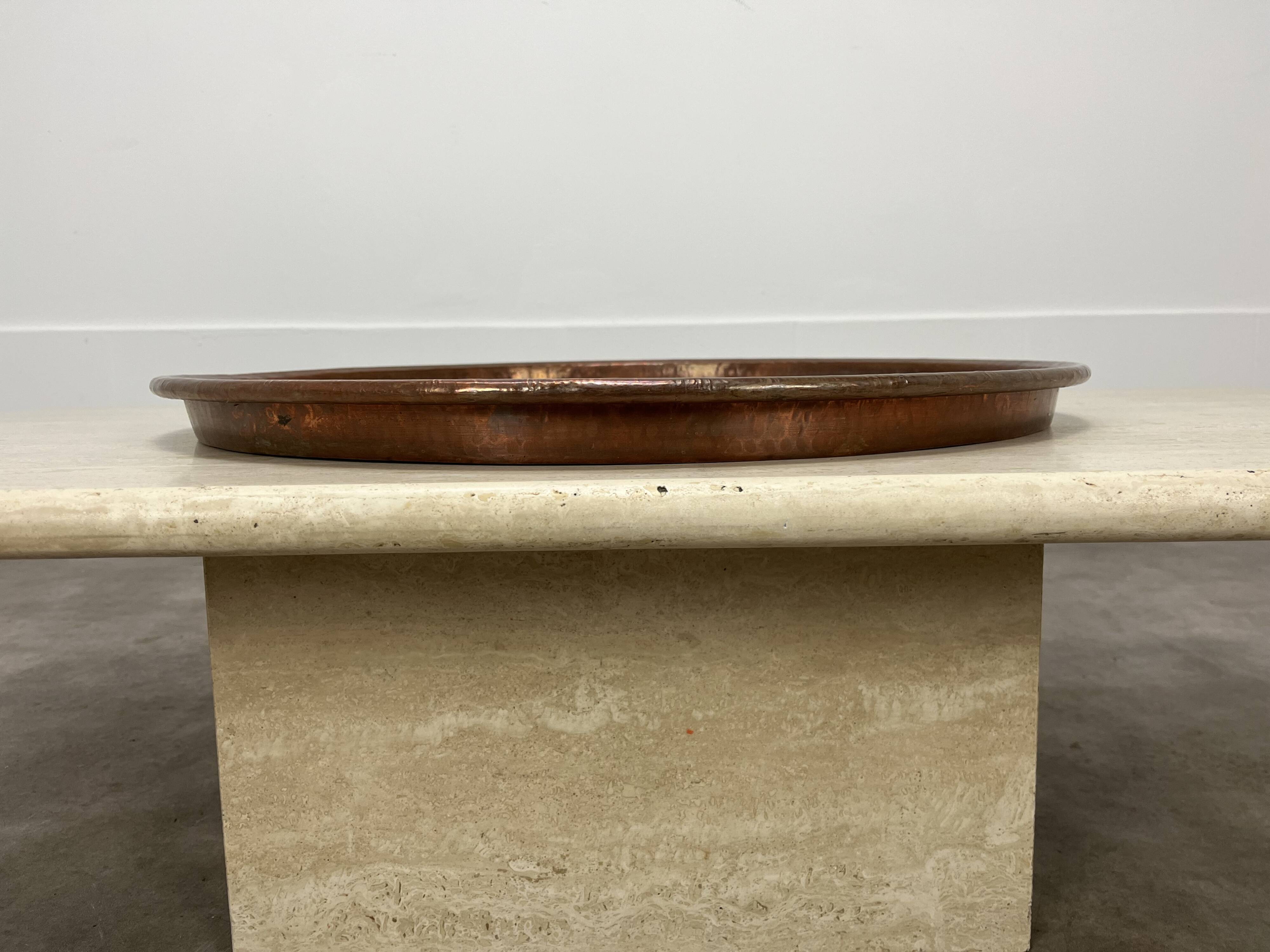 Vintage handcrafted XL round brass tray