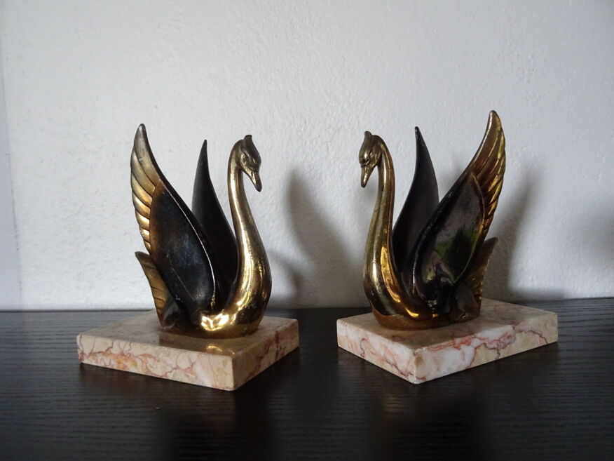 Vintage Solid Brass Swan Bookends