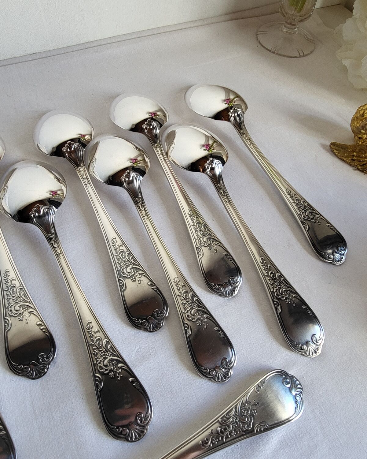 12 large silver-plated metal table spoons by Guildart