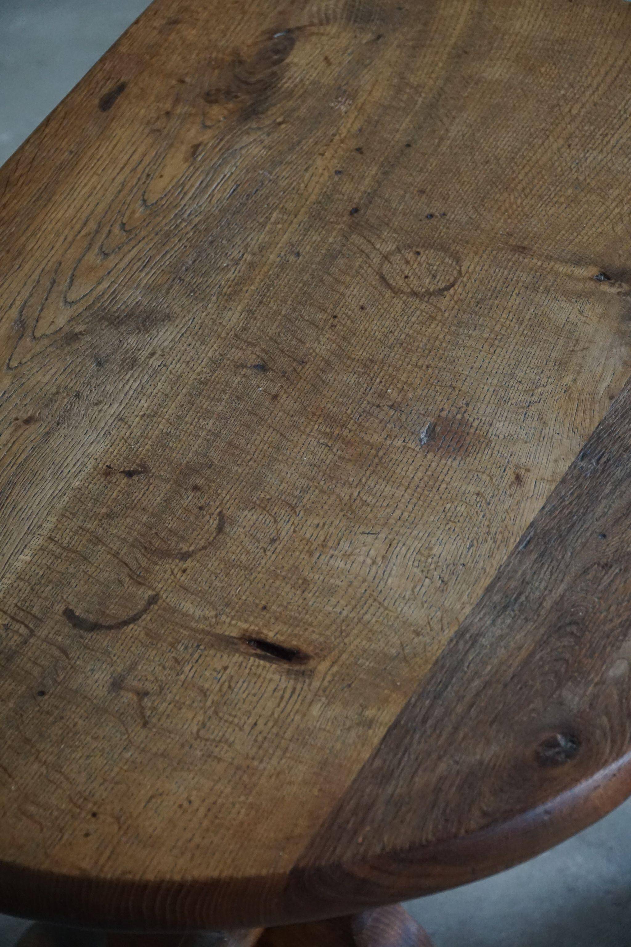 Brutalist oak desk from the mid-century, made in France in the 1950s.