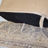 Louis XV style bench sofa in pink fabric and burlap