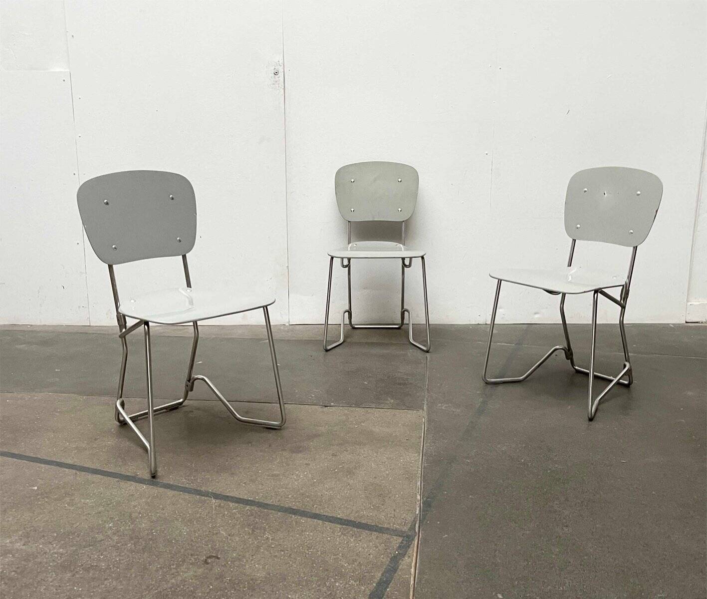 Stackable folding chair in space age style from the mid-century by Armin Wirth for Aluflex, 1960s, set of 3.