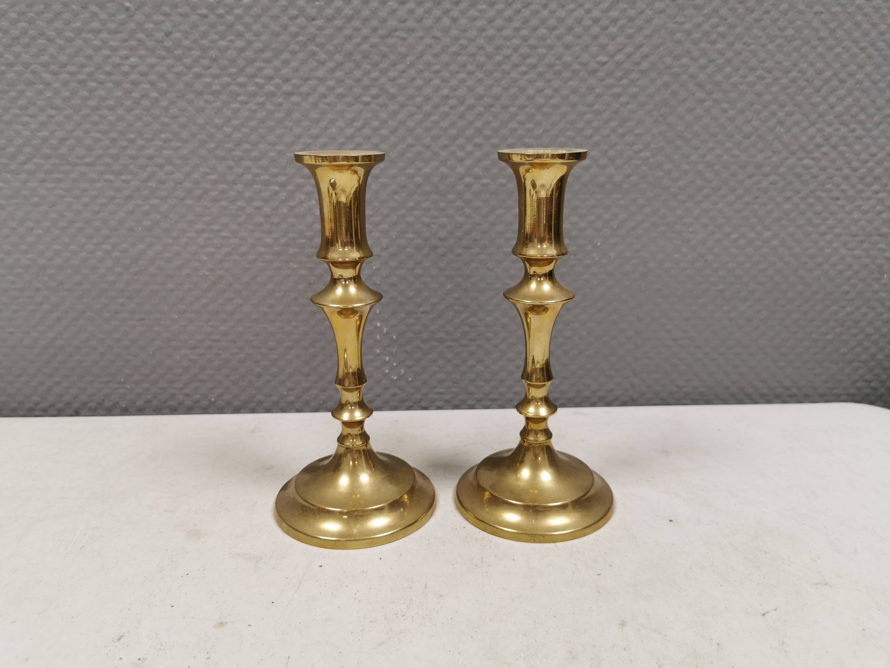 A set of vintage brass candlesticks. Denmark 1960-70s.