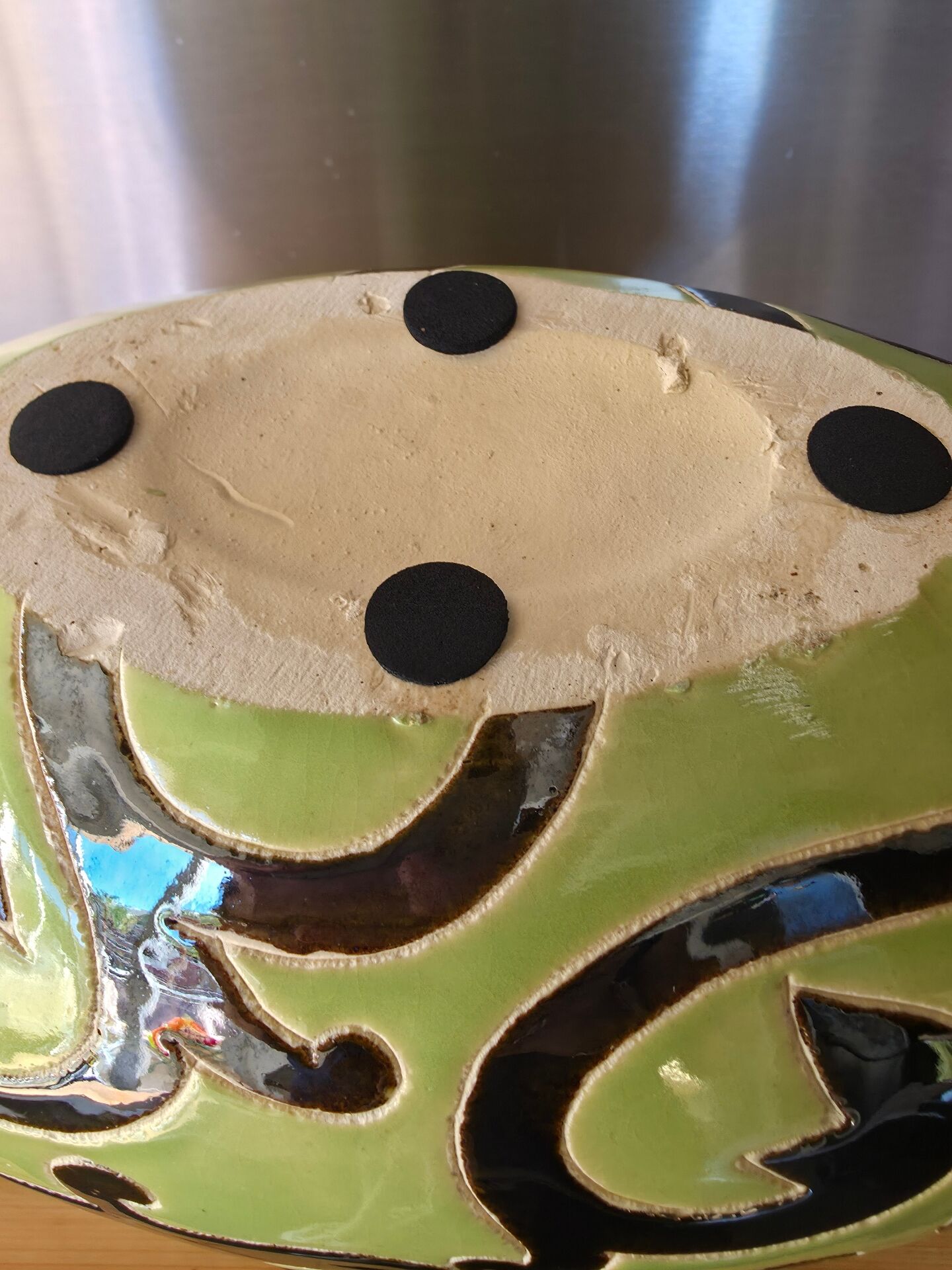 Vintage ceramic pebble vase green & black 35 cm