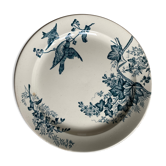 Plat rond en Terre de Fer "Oiseaux" de couleur verte vintage