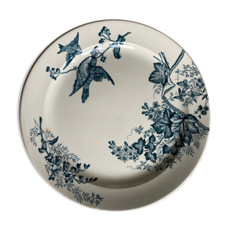 Plat rond en Terre de Fer "Oiseaux" de couleur verte vintage