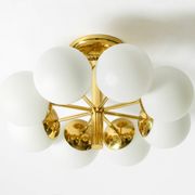 1960s Space Age brass ceiling lamp with 8 glass balls by Kaiser Leuchten