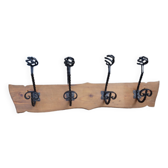 Coat rack with wrought iron hooks