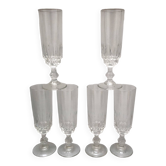Set of 6 lance model champagne flutes, design made in France from the 1970s.