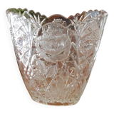 Rectangular cut Saint Louis crystal vase decorated with roses