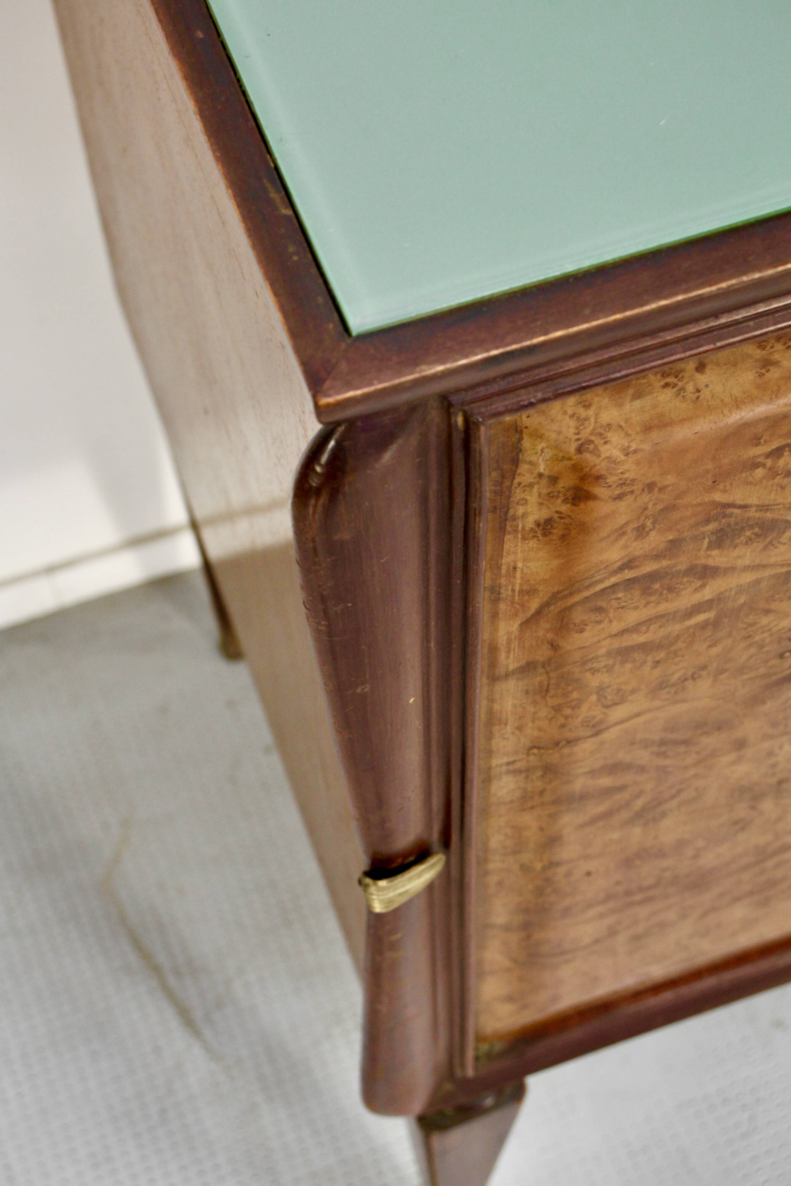 Midcentury Italian Sideboard In Walnut Root And Brass.