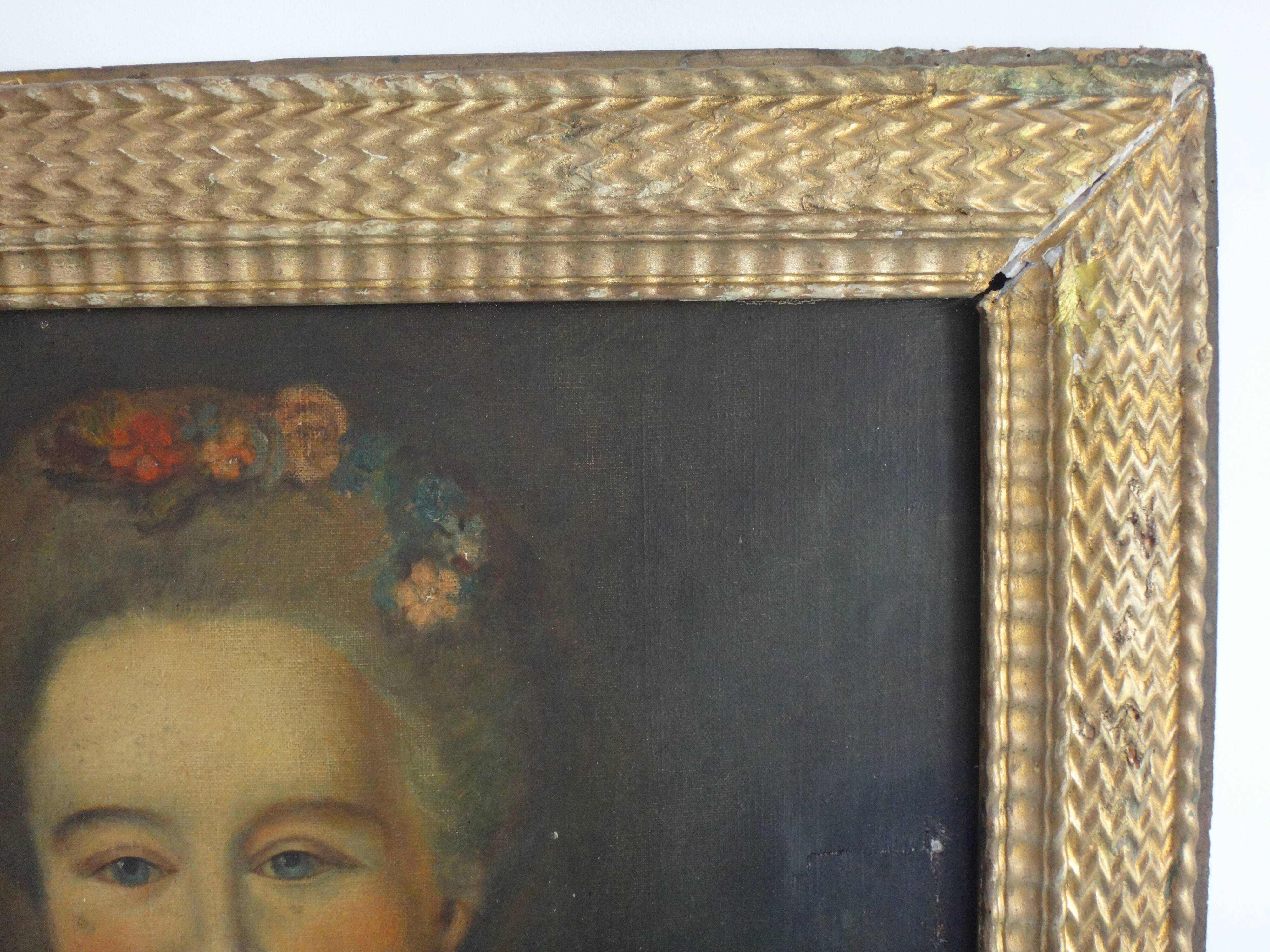 Portrait femme et fille huile sur toile encadrée, XIXe