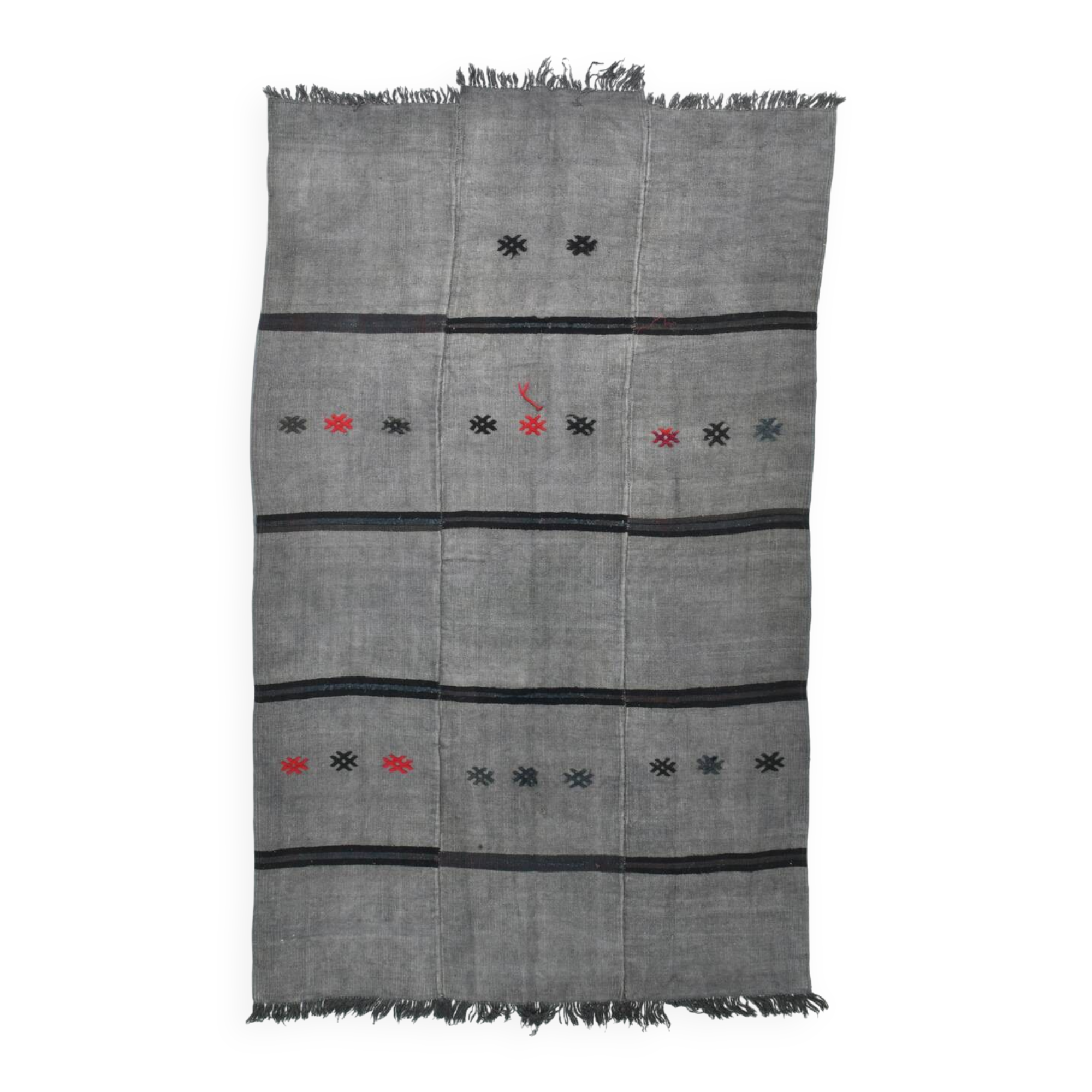 Tapis kilim turc gris et noir de style moderne du milieu du siècle, 190 x 306 cm