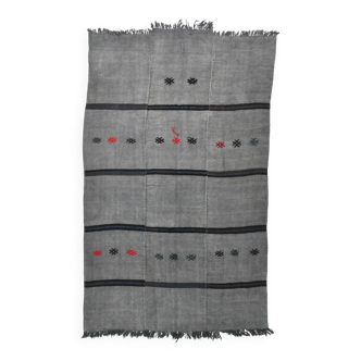 Mid Century Modern Gray Black Turkish Kilim Rug, 190x306Cm