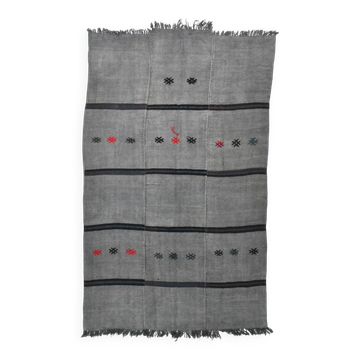 Mid Century Modern Gray Black Turkish Kilim Rug, 190x306Cm