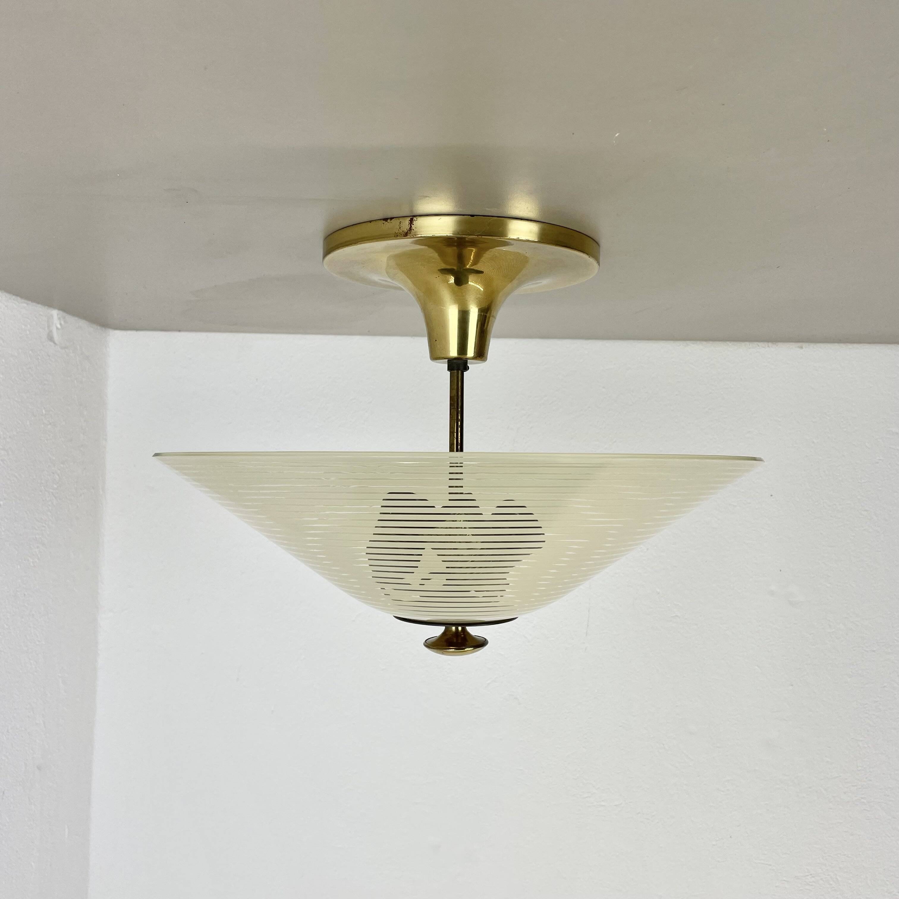 Modernist brass and glass Ceiling Flushmount Light, Italy 1950s