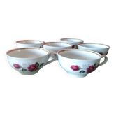 Set of 6 fine and refined cups with red rose decoration.