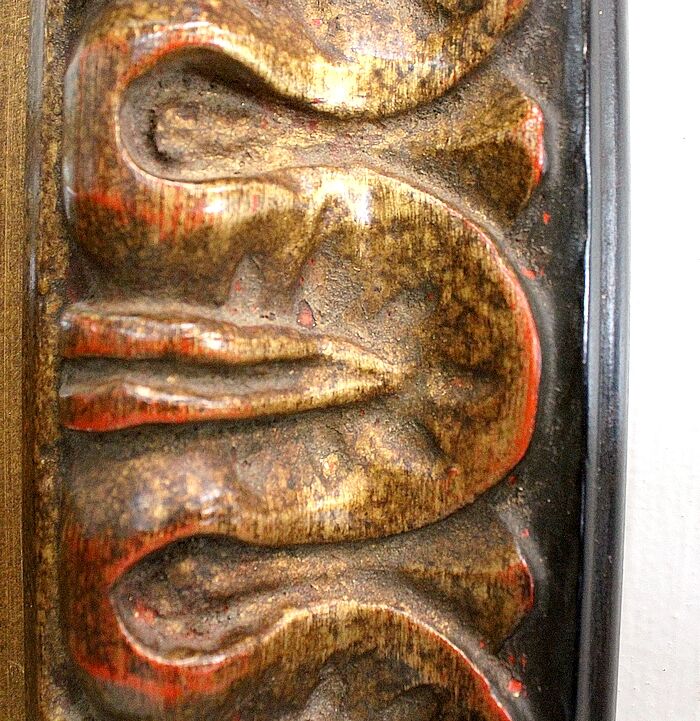 Gold-tinted wooden and stucco rectangular mirror - 1920