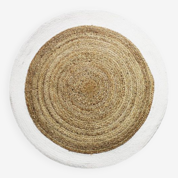 Round carpet in beige white jute 160 cm