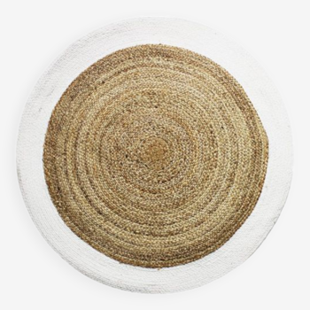 Tapis rond en jute blanc beige 160 cm