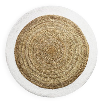 Round carpet in beige white jute 160 cm