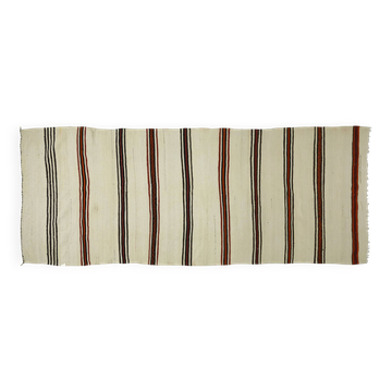 Turkish Kilim Konya 138x362 cm Striped Minimalist White Vintage