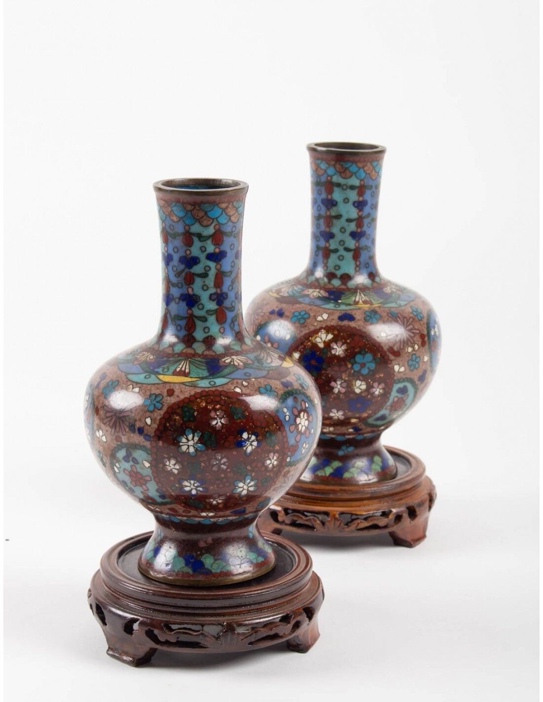 Pair of cloisonné bronze vases, china, xixth century