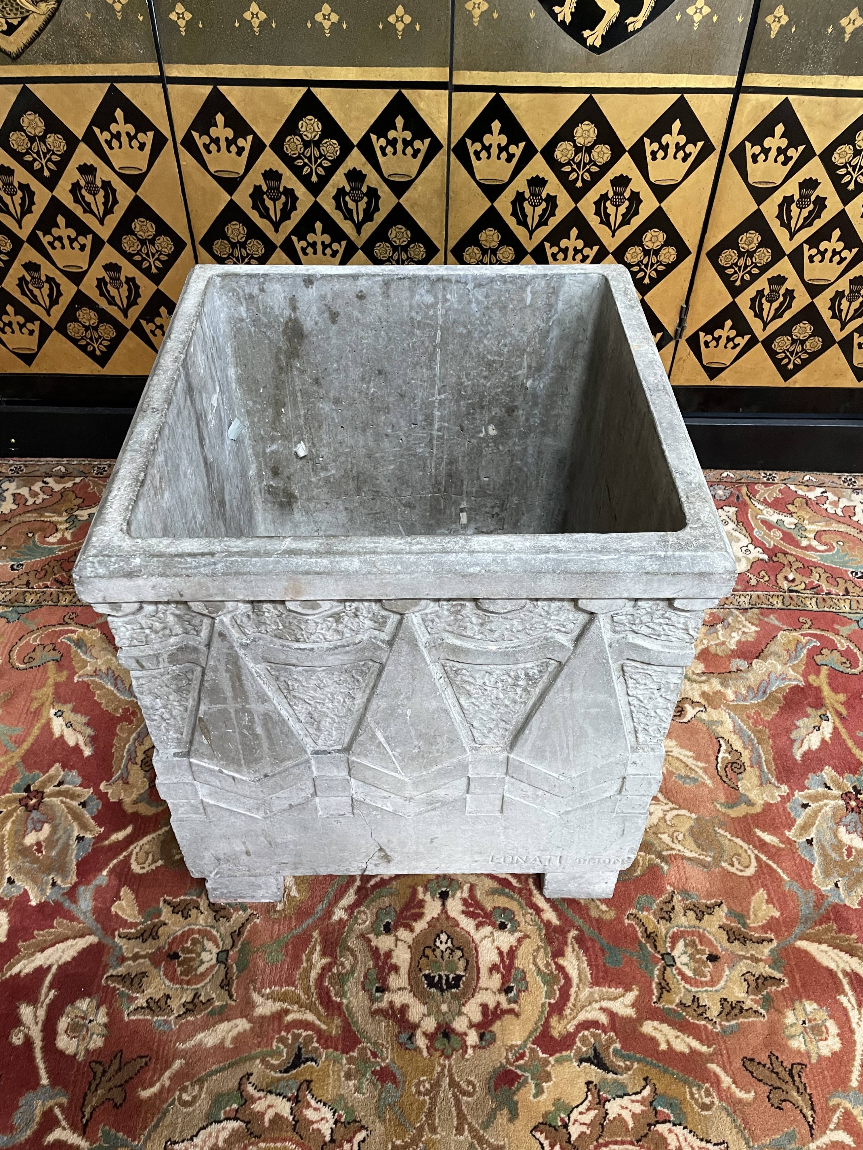Art Deco period cement cache-pot signed "Louis Lonati Dijon"