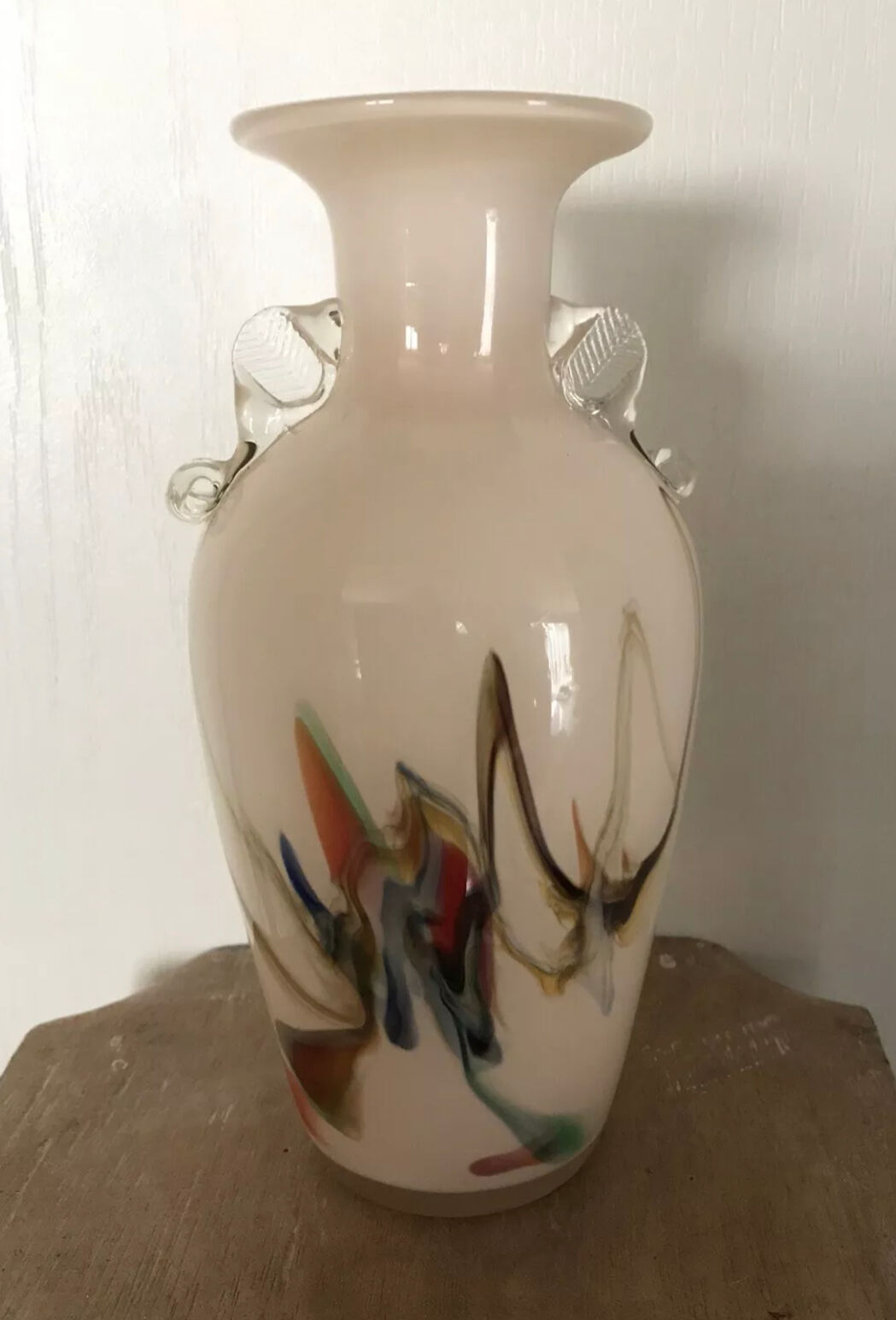 Sulfur glass vase with artistic polychrome inclusion 20.5 cm