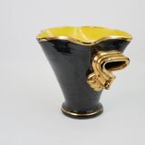 Large black and gold ceramic vase from Vallauris