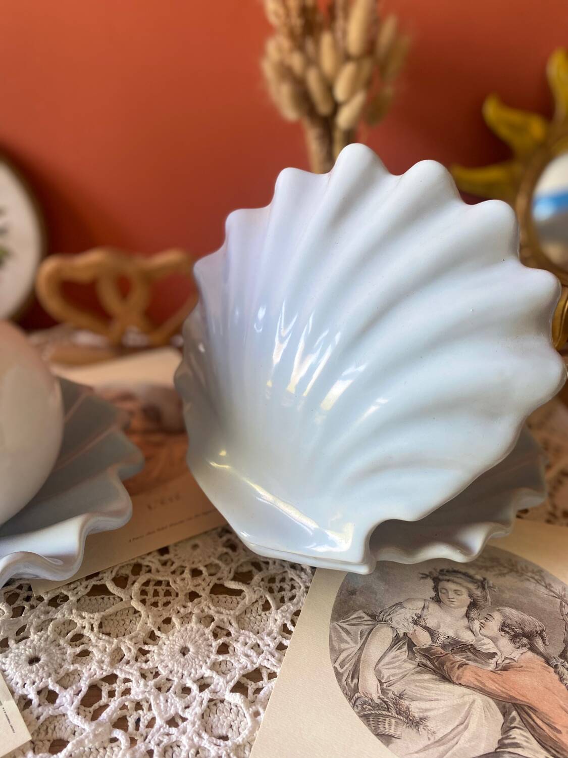 Rare pair of vintage shell lamps